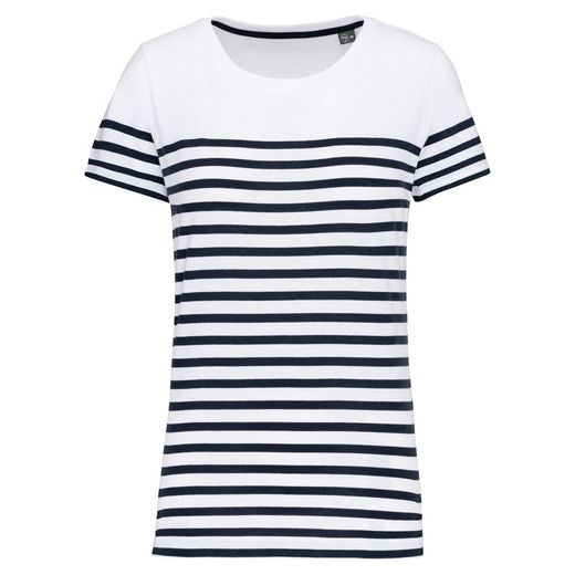 T-Shirt im Marine-Stil mit Rundhalsausschnitt Bio Damen