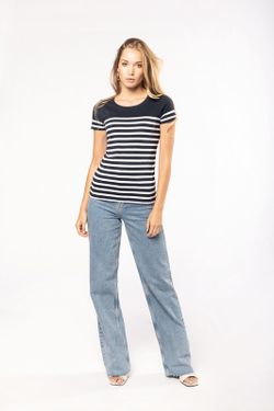 T-Shirt im Marine-Stil mit Rundhalsausschnitt Bio Damen