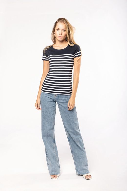 T-Shirt im Marine-Stil mit Rundhalsausschnitt Bio Damen