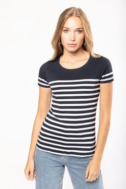 T-Shirt im Marine-Stil mit Rundhalsausschnitt Bio Damen