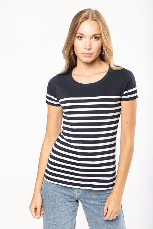 T-Shirt im Marine-Stil mit Rundhalsausschnitt Bio Damen