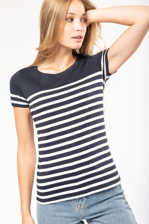 T-Shirt im Marine-Stil mit Rundhalsausschnitt Bio Damen