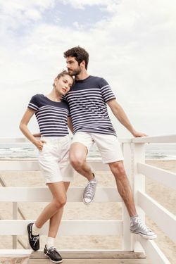 T-Shirt im Marine-Stil mit Rundhalsausschnitt Bio Damen