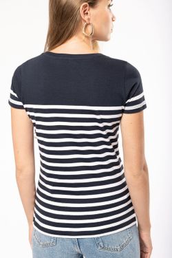 T-Shirt im Marine-Stil mit Rundhalsausschnitt Bio Damen