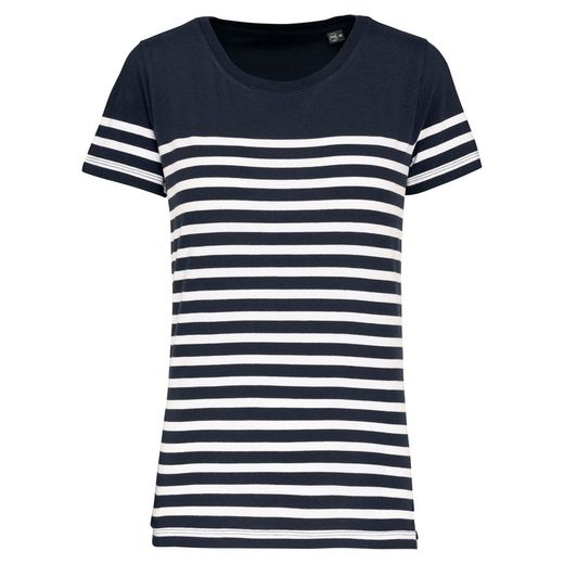 T-Shirt im Marine-Stil mit Rundhalsausschnitt Bio Damen