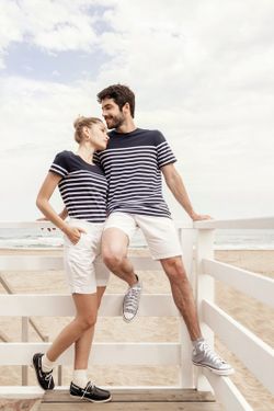 T-Shirt im Marine-Stil mit Rundhalsausschnitt Bio Damen
