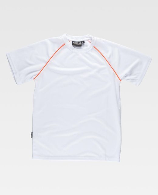 Kurzarm-Service-T-Shirt, Box-Neck, Mesh-Typ mit Paspelierung in AV Weiß Orange AV
