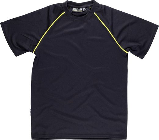 Short-sleeved services T-shirt, box neck, mesh type with piping in AV Black Yellow AV