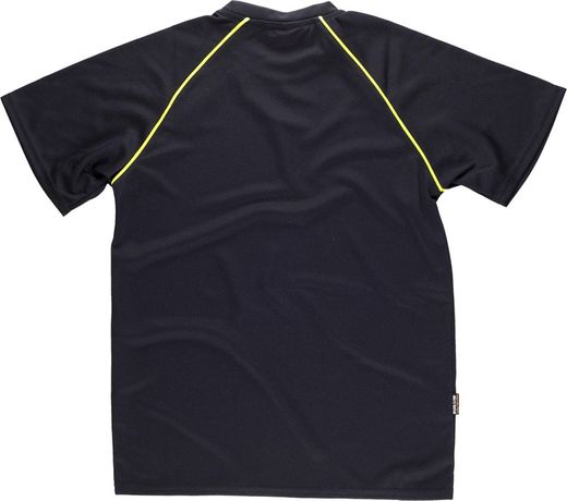 Kurzarm-Service-T-Shirt, Box-Neck, Mesh-Typ mit Paspelierung in AV Schwarz Gelb AV