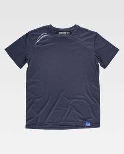 Technisches Kurzarm-T-Shirt mit fluoreszierenden Details und Brusttasche mit verstecktem Reißverschluss Navy
