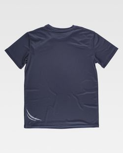 Technisches Kurzarm-T-Shirt mit fluoreszierenden Details und Brusttasche mit verstecktem Reißverschluss Navy