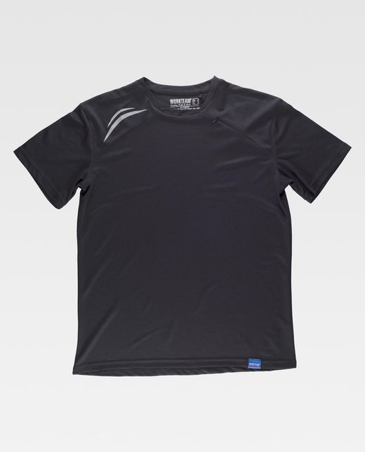 Technisches Kurzarm-T-Shirt mit fluoreszierenden Details und Brusttasche mit verstecktem Reißverschluss Schwarz