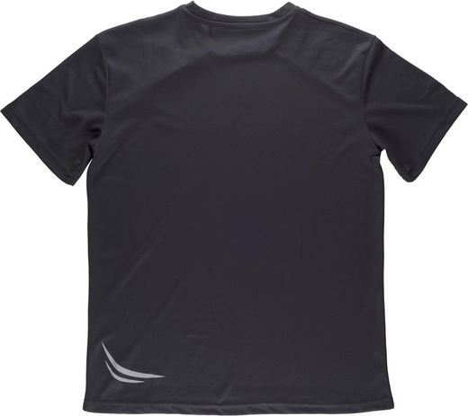 Technisches Kurzarm-T-Shirt mit fluoreszierenden Details und Brusttasche mit verstecktem Reißverschluss Schwarz