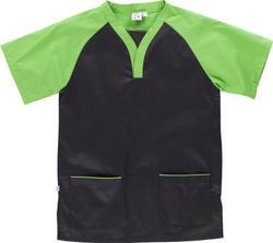 Casaca bicolor con manga ranglan corta y dos bolsillos Negro Verde Pistacho