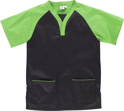 Veste bicolore à manches courtes ranglan et deux poches Noir Vert pistache