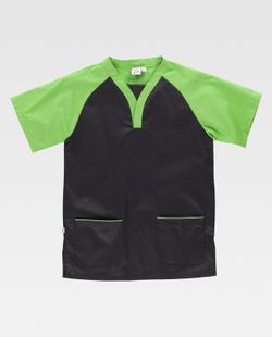 Casaca bicolor con manga ranglan corta y dos bolsillos Negro Verde Pistacho