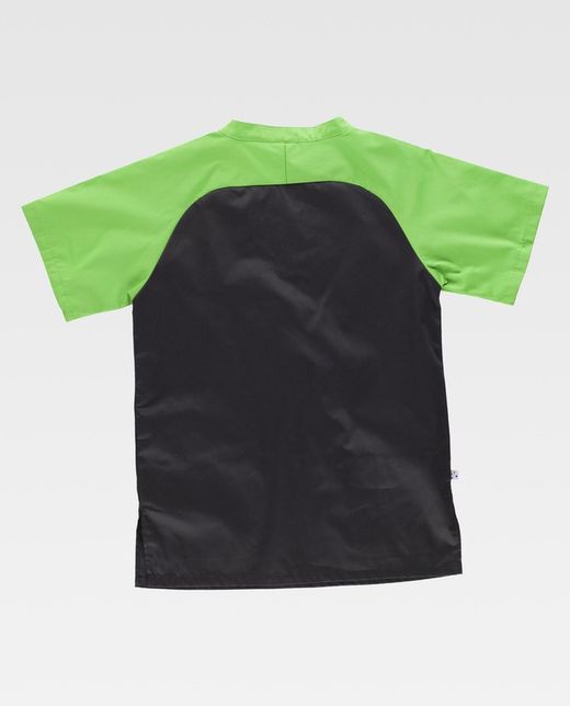 Casaca bicolor con manga ranglan corta y dos bolsillos Negro Verde Pistacho