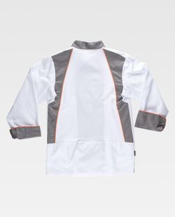 Kombinierte Küchenjacke mit AV-Verzierungen Bird-Eye-Stoff an Armloch und Rücken Fleckenresistent White Grey Orange AV