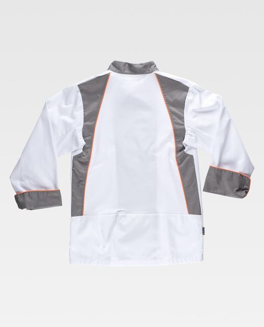 Kombinierte Küchenjacke mit AV-Verzierungen Bird-Eye-Stoff an Armloch und Rücken Fleckenresistent White Grey Orange AV