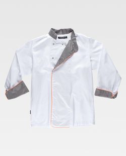 Kombinierte Küchenjacke mit AV-Verzierungen Bird-Eye-Stoff an Armloch und Rücken Fleckenresistent White Grey Orange AV