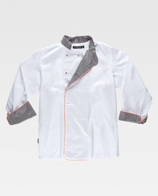 Kombinierte Küchenjacke mit AV-Verzierungen Bird-Eye-Stoff an Armloch und Rücken Fleckenresistent White Grey Orange AV