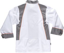 Kombinierte Küchenjacke mit AV-Verzierungen Bird-Eye-Stoff an Armloch und Rücken Fleckenresistent White Grey Orange AV