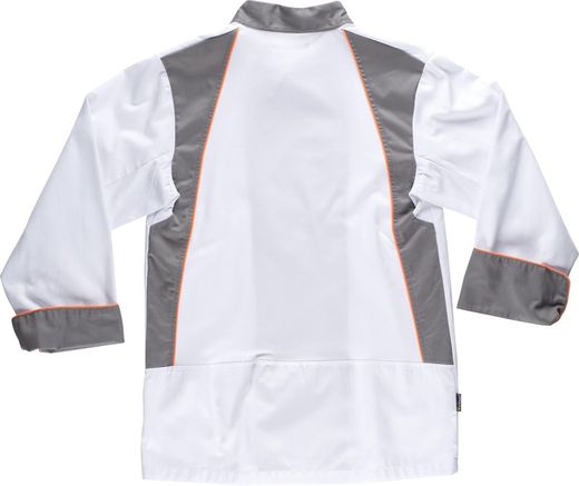 Kombinierte Küchenjacke mit AV-Verzierungen Bird-Eye-Stoff an Armloch und Rücken Fleckenresistent White Grey Orange AV