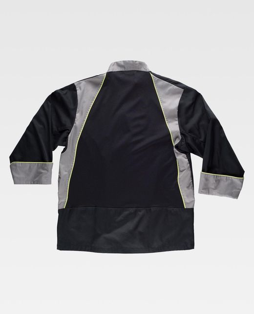 Kombinierte Küchenjacke mit AV-Verzierungen Bird-Eye-Stoff an Armloch und Rücken Anti-Fleck Tto Black Grey Yellow AV