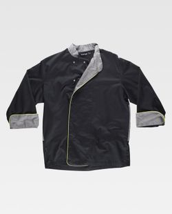 Kombinierte Küchenjacke mit AV-Verzierungen Bird-Eye-Stoff an Armloch und Rücken Anti-Fleck Tto Black Grey Yellow AV