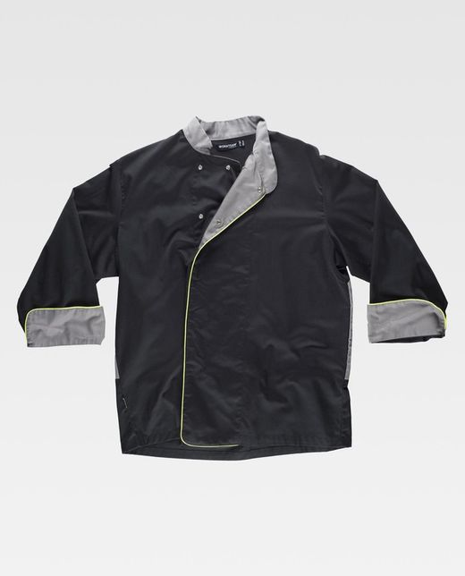 Kombinierte Küchenjacke mit AV-Verzierungen Bird-Eye-Stoff an Armloch und Rücken Anti-Fleck Tto Black Grey Yellow AV