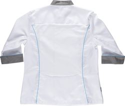 Damen Küchenjacke kombiniert mit Paspel Bird-Eye Stoff auf Armloch und Rücken Fleckenresistent Tto White Grey