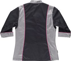 Damen Küchenjacke kombiniert mit Paspel Bird-Eye Stoff auf Armloch und Rücken Anti-Fleck Tto Black Grey
