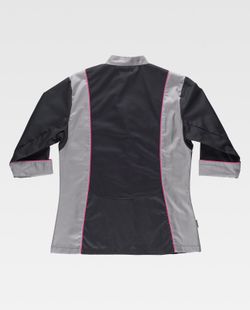 Damen Küchenjacke kombiniert mit Paspel Bird-Eye Stoff auf Armloch und Rücken Anti-Fleck Tto Black Grey