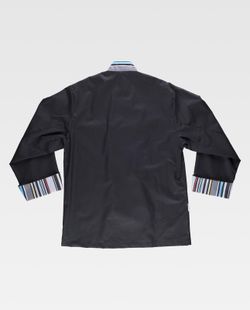 Kochjacke mit Sicherheitsknöpfen, schwarz gestreifte kombinierte Manschetten