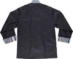Kochjacke mit Sicherheitsknöpfen, schwarz gestreifte kombinierte Manschetten