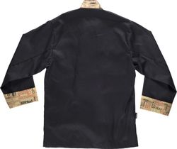 Kochjacke mit Sicherheitsknöpfen, kombinierte Manschetten mit schwarzen Buchstaben