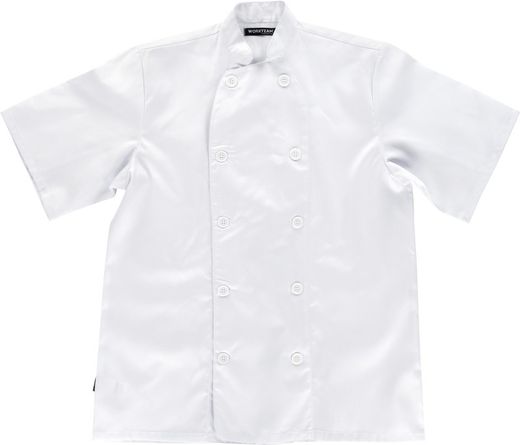 Veste de cuisine avec fermeture à bouton et manches courtes Blanc