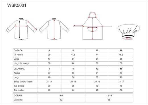 Küchenjacke, Schürze und Hut für Kinder Unteilbares Set GEDRUCKT
