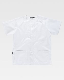 Damenjacke mit Knöpfen, kurzen Ärmeln, einer Brusttasche und zwei Säumen Weiß
