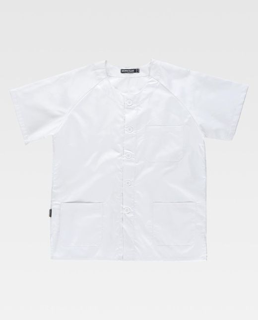 Damenjacke mit Knöpfen, kurzen Ärmeln, einer Brusttasche und zwei Säumen Weiß