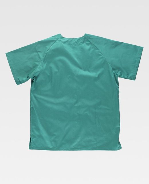 Kurzärmelige geknöpfte Damenjacke, eine Brusttasche und zwei grüne Säume