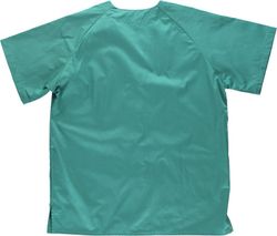 Kurzärmelige geknöpfte Damenjacke, eine Brusttasche und zwei grüne Säume