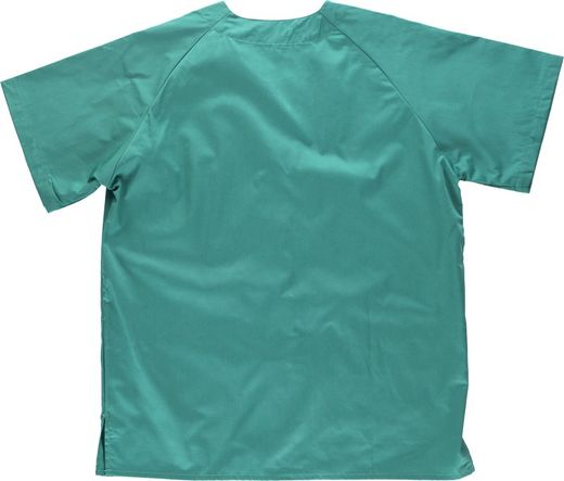 Kurzärmelige geknöpfte Damenjacke, eine Brusttasche und zwei grüne Säume