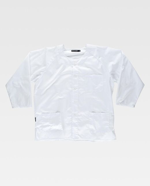 Damenjacke mit langärmeligen Knöpfen, Brusttasche und zwei Säumen Weiß
