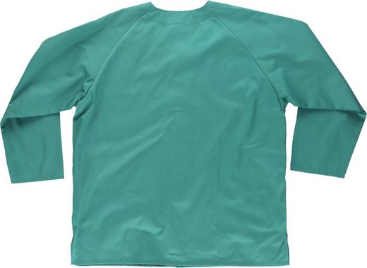 Langärmelige geknöpfte Damenjacke, eine Brusttasche und zwei grüne Säume