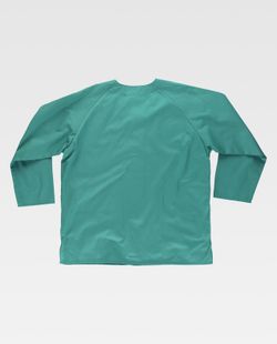 Langärmelige geknöpfte Damenjacke, eine Brusttasche und zwei grüne Säume