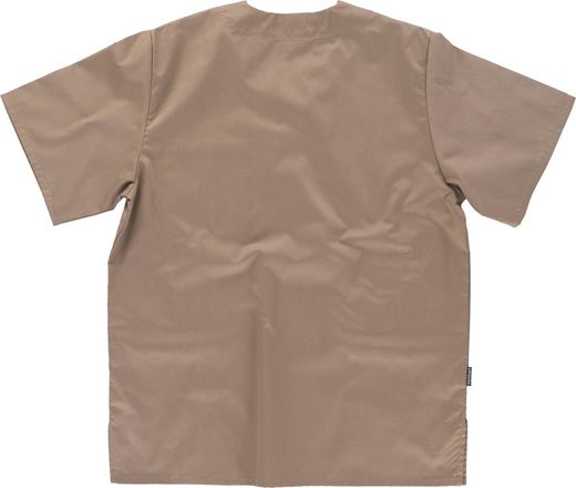 Kurzärmlige Sanitärjacke mit V-Ausschnitt, eine Brusttasche, zwei niedrige Taschen Beige