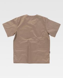 Kurzärmlige Sanitärjacke mit V-Ausschnitt, eine Brusttasche, zwei niedrige Taschen Beige