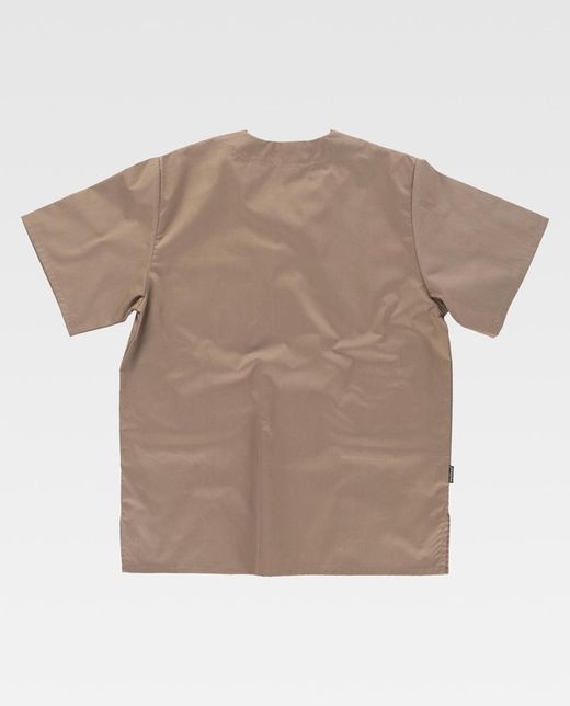 Kurzärmlige Sanitärjacke mit V-Ausschnitt, eine Brusttasche, zwei niedrige Taschen Beige
