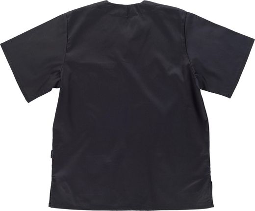 Kurzärmlige Sanitärjacke mit V-Ausschnitt, eine Brusttasche, zwei niedrige Taschen Schwarz